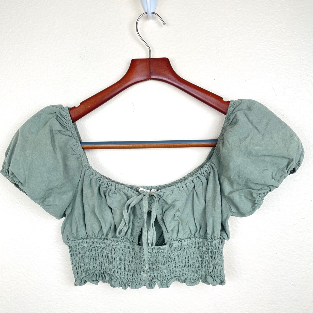 Womens Top Sz M Linen Babydoll Milkmaid Fairy Coquette Cottage Festival Natural